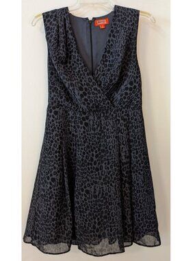 Leopard Print Dress + Gray Rhinestone Belt - V-Neck Sleeveless Gray Black Sz 8
